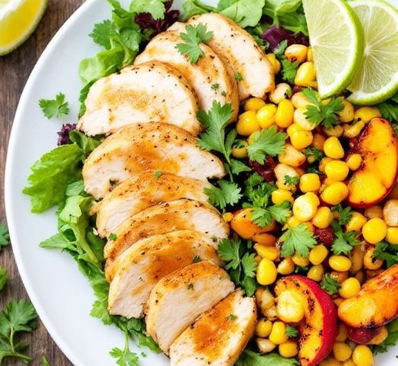 Honey Lime Chicken with Grilled Peach & Corn Salad